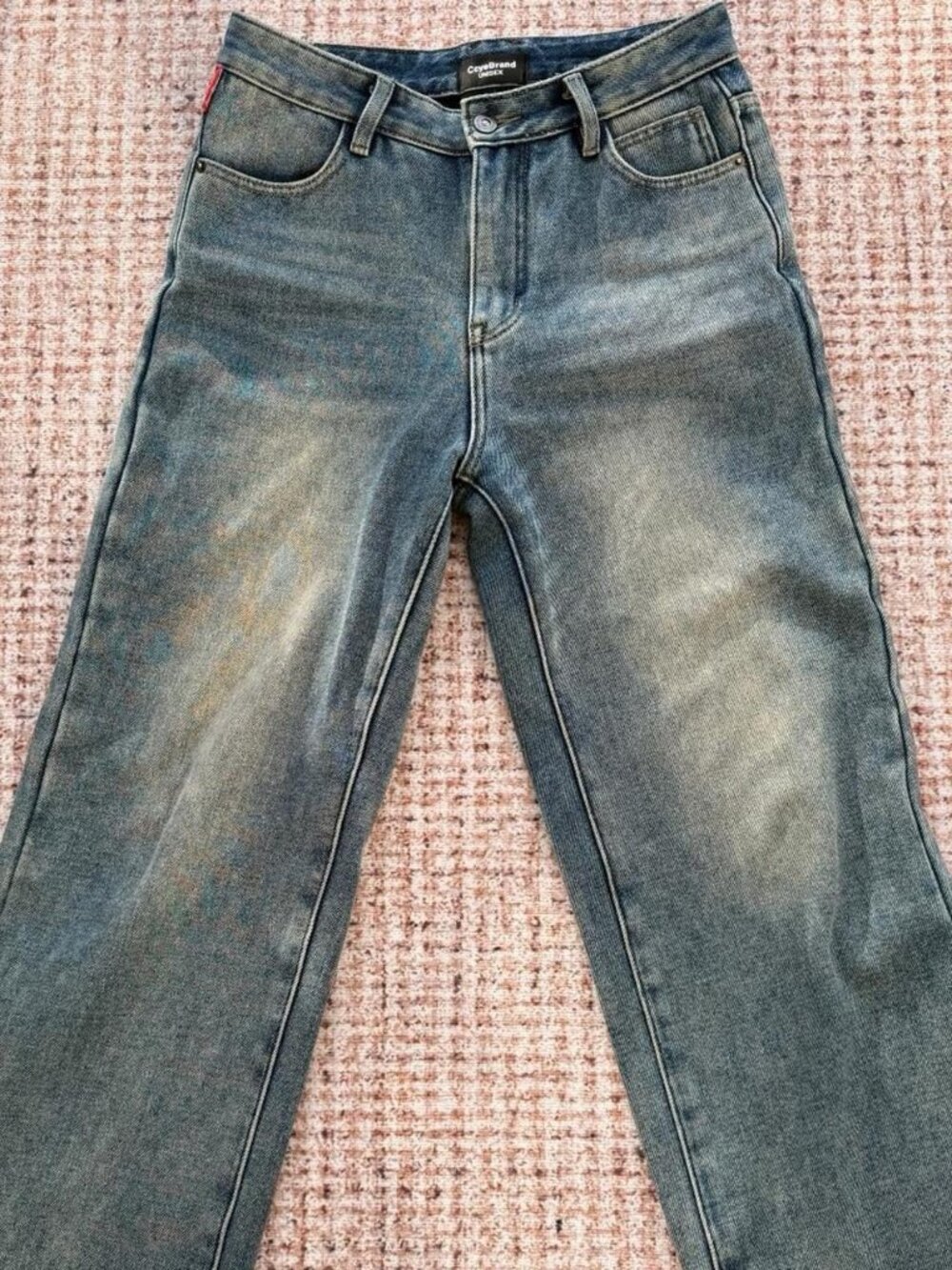 Blue washed high-waisted straight leg jeans fleeced W29 L31